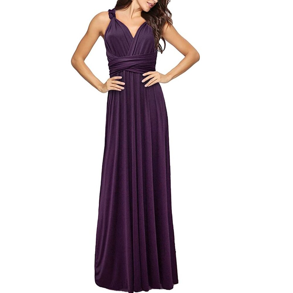 Multi-Wear Bridesmaid Wrap Dress Elastic Waist Versatile Convertible Maxi Gown S - Picture 3 of 8